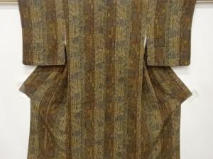 縮緬地　縞に抽象・草花模様　小紋着物